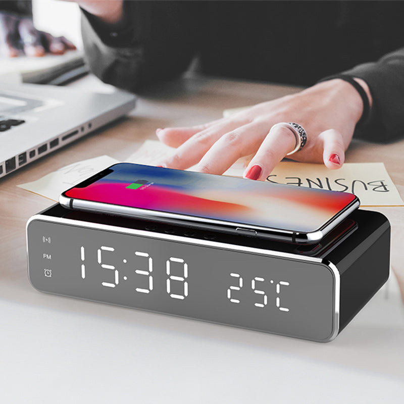 LED Electric Alarm Clock With Wireless Charger Desktop Digital Despertador Thermometer Clock HD