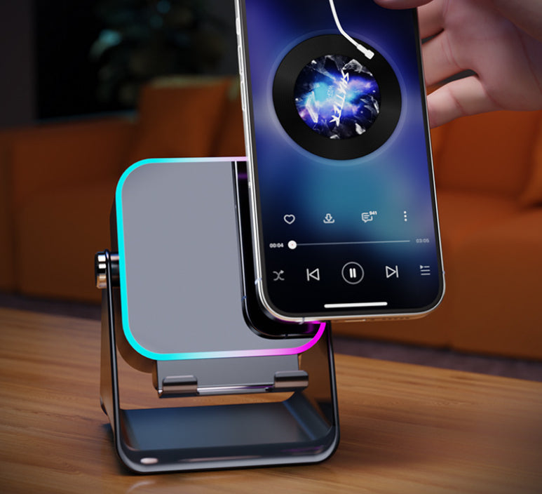 Induction Folding Desktop Phone Stand Multifunctional Wireless Speaker Ambient Light